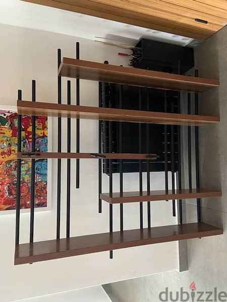 wall shelves unit wood and steel 140x140 2