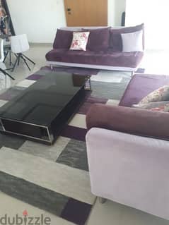 Living room L shape with carpet and central table
