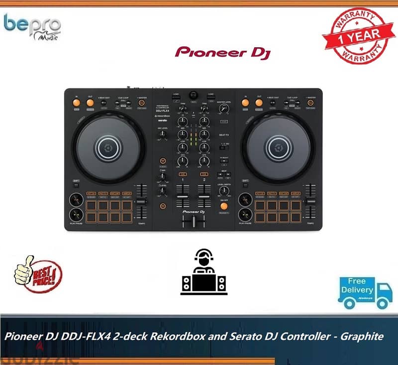 Pioneer DJ DDJ-FLX4 2-deck Rekordbox and Serato DJ Controller Graphite 0