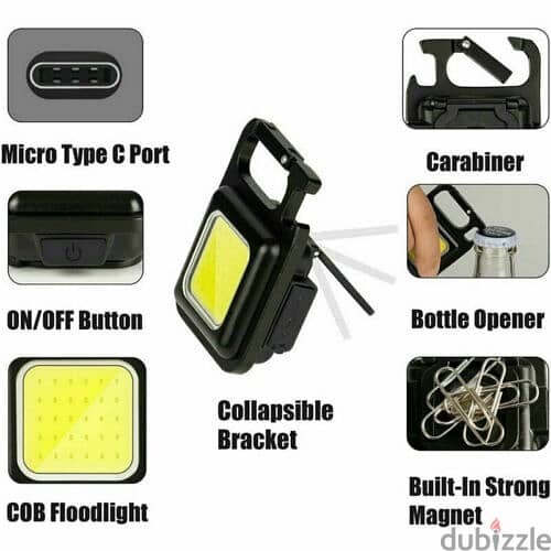 High Quality Portable COB Rechargeable Keychain Light Work Lamp Torch 2