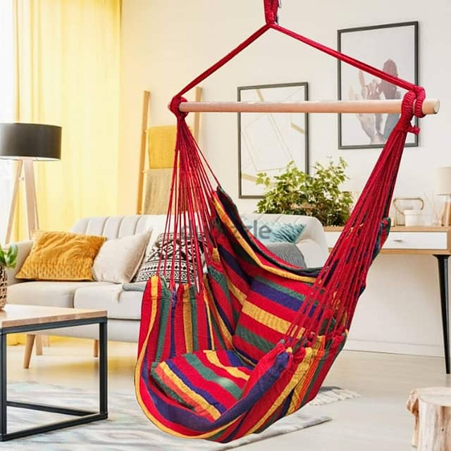 Hammock Swing Chair with Wood Frame and Pillows 4