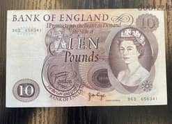 عملة ١٠ باوند بريطاني سنة ١٩٦٠-٦٤ بنك لندن الملكة اليزابيت الثانية 0