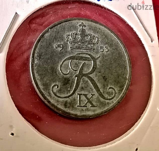 1953 Danmark 5 Ore Frederick IX Zinc coin 2