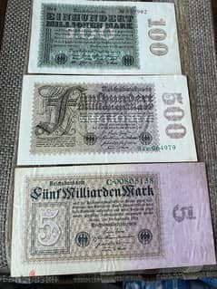 عملة عملات ١٠٠و ٥٠٠ مليون و ٥ مليار مارك الماني سنة ١٩٢٣ banknote 0