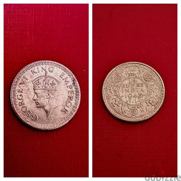 1943 silver British India Quarter Rupee 0