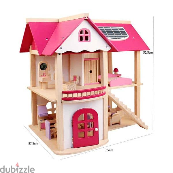 Wooden Pink Doll house and Furniture Playset 1