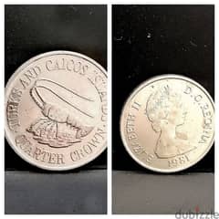 1981 British Turks & Caicos islands quarter Crown Queen Elizabeth II 0