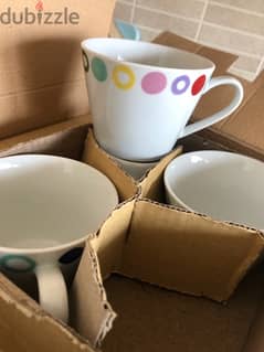 New plates and cups set still in box + cake/ bread holder tray/ cover