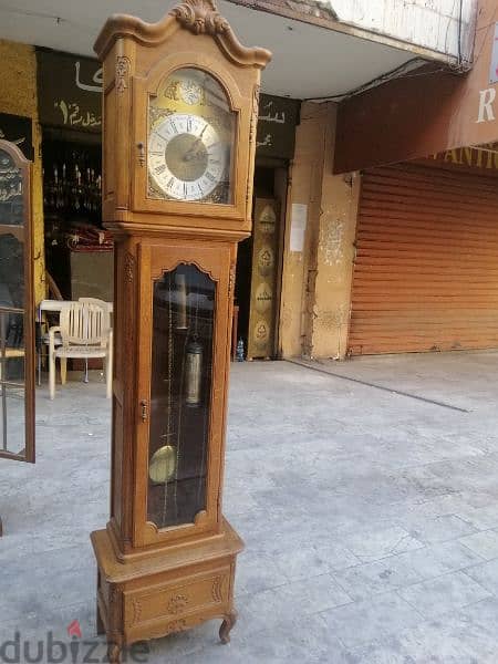 ساعة فرنسية خشب سنديان حفر مميزة جدا شغالة ميكانيك خارق النظافة clock 0