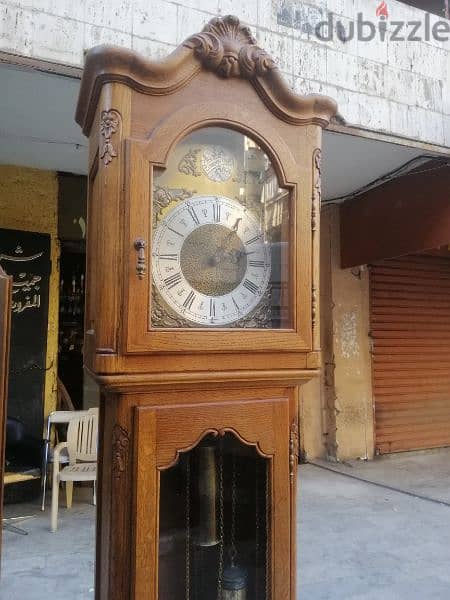 ساعة فرنسية خشب سنديان حفر مميزة جدا شغالة ميكانيك خارق النظافة clock 3