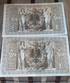 عملة عملات قديمة ١٠٠٠ مارك الماني سنة ١٩١٠ انسر العلامة الاحمر والاخضر 0