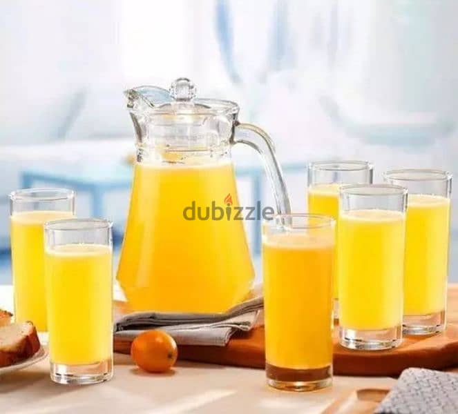 ابريق عصير زجاج مع كبايات Juice jug with cups 2