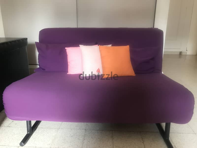 2 Sofa beds like new 1 tea pink, 1 purple + free carpet 1