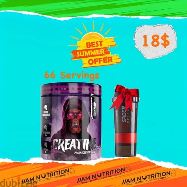 Creatine 66 Servings FA + Spider Shaker (protein - bcaa) 0