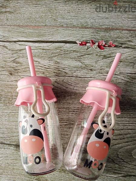 cute kids milk and juice glass jug with straw 1