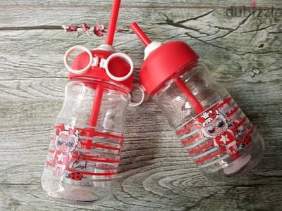 cute kids milk and juice glass jug with straw