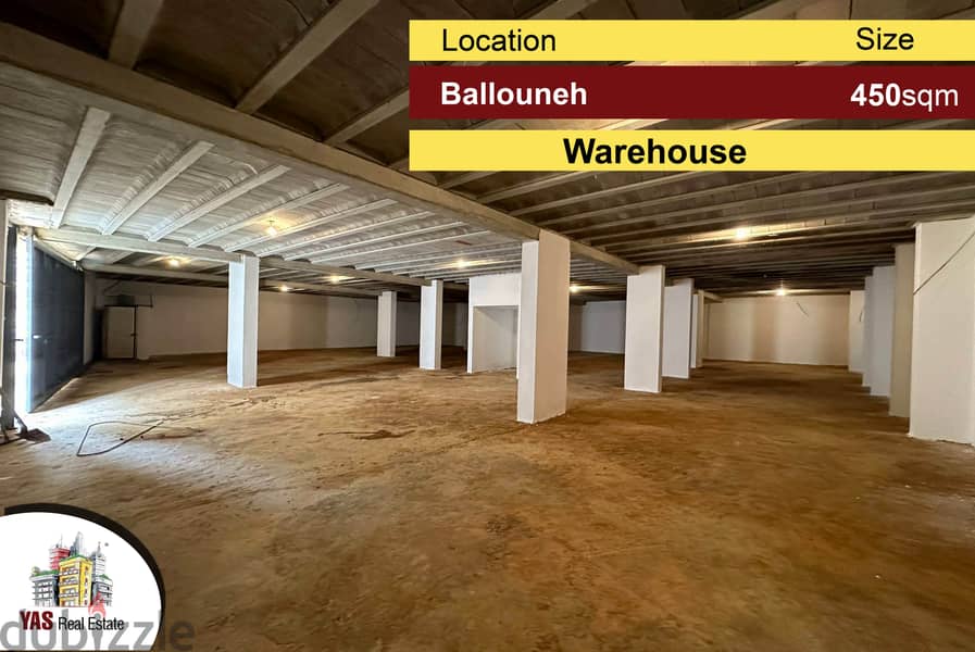 Ballouneh 450m2 Warehouse / Depot | Road Level | New | Catch | 0
