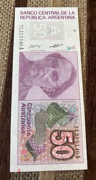 عملة عملات قديمة ٥٠ استرال ارجنتيني سنة ١٩٨٦ banknote