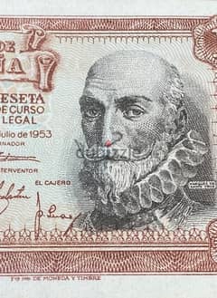 عملة عملات قديمة ١ بيزيتا اسباني ١٩٥٣ banknote