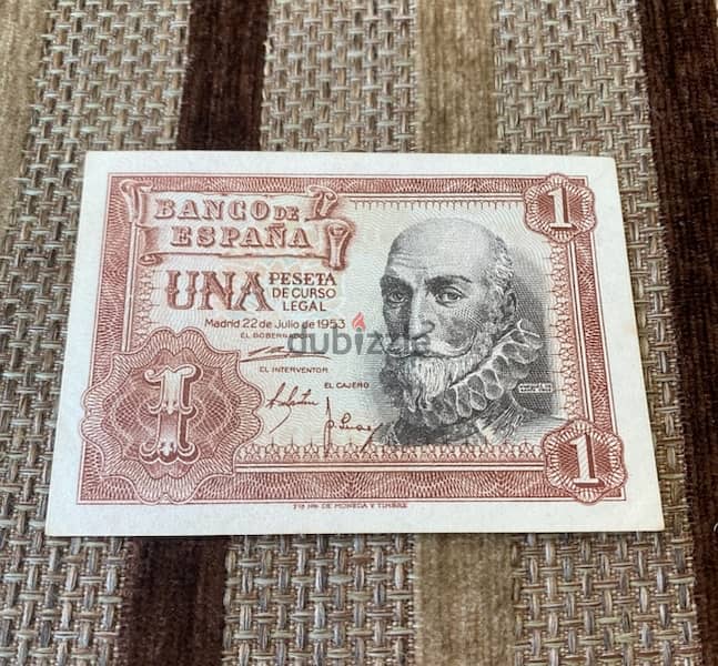 عملة عملات قديمة ١ بيزيتا اسباني ١٩٥٣ banknote 1