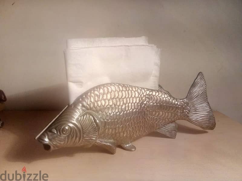 vintage decorative fish white copper table cards / napkin holders 23cm 0