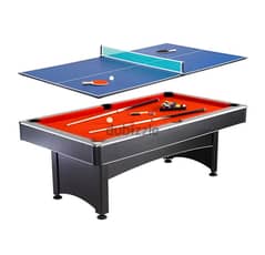 Maverick 7-ft Pool Table with Table Tennis Top - Black with Red Felt
