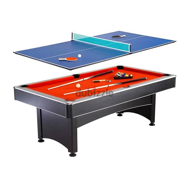 Maverick 7-ft Pool Table with Table Tennis Top - Black with Red Felt 0