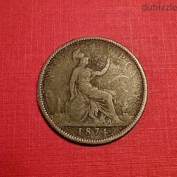 1874 England 1 Penny Q. Victoria 1