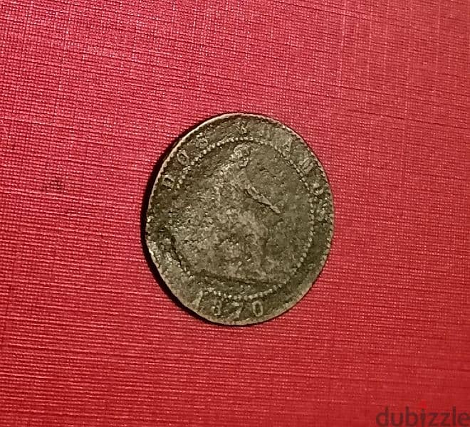 1870 Spain 2 Centimos Hispana seated 0