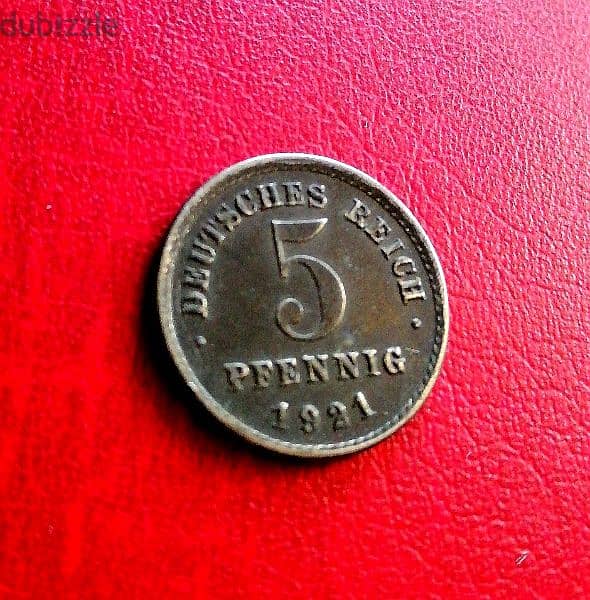 1921 Germany 5 Pfennig Wilhelm II Type 2 Iron coin 1