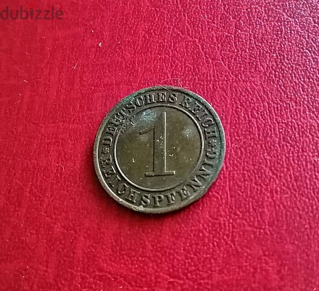 1929 Germany Weimar Gov 1 Pfennig copper coin KM# 37 2