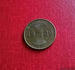 1929 Germany Weimar Gov 1 Pfennig copper coin KM# 37