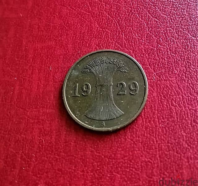 1929 Germany Weimar Gov 1 Pfennig copper coin KM# 37 0