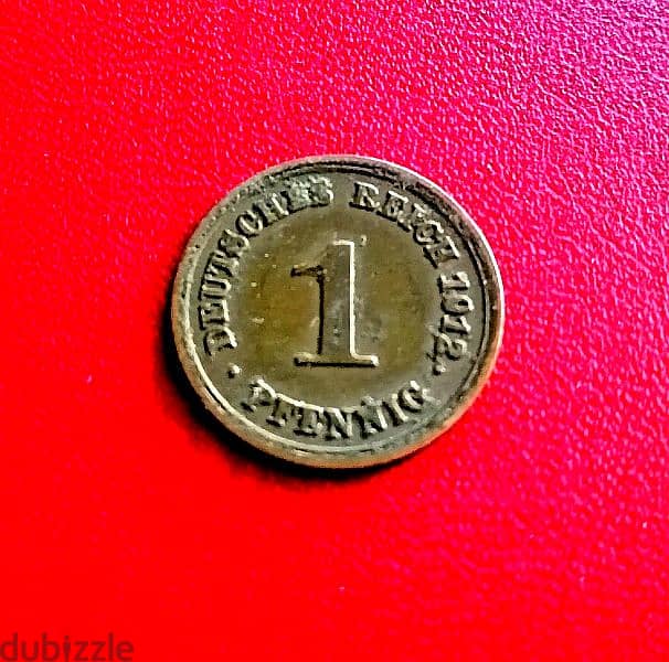 1912 Germany 1 Pfennig Wilhelm II copper coin 2