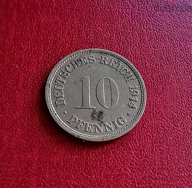 1914 Germany 10 Pfennig Wilhelm II Type 2 Copper-Nickel coin 1