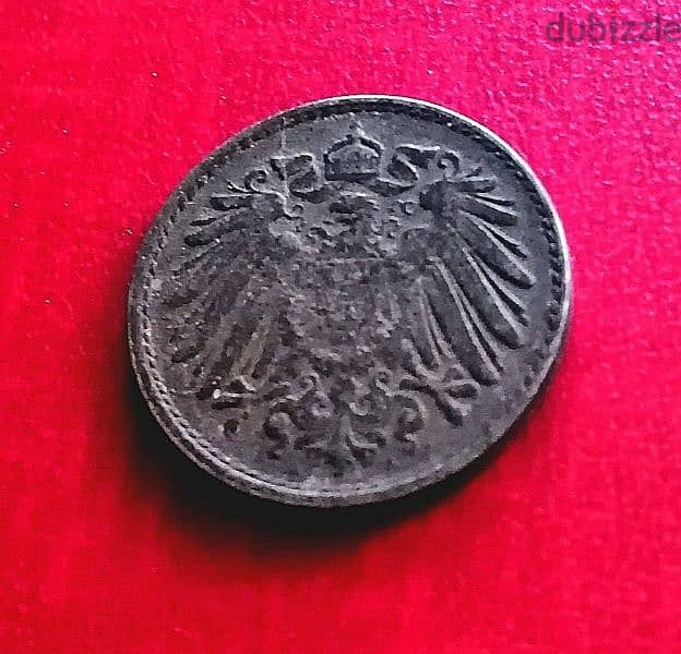1917 Germany 5 Pfennig Wilhelm II iron coin. KM# 19 3