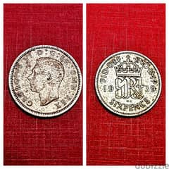 1939 GB Silver 6 Pence KGVI