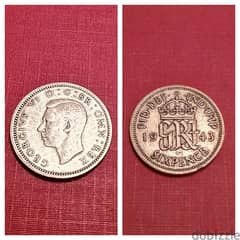 1943 GB Silver 6 Pence KGVI. 2.83g, 19.3mm. KM# 852