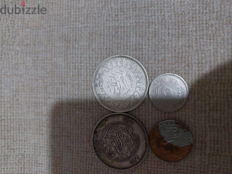 set of 4 coins Eygpt Kingdom king Fouad & Farouk 3 of them silver 1