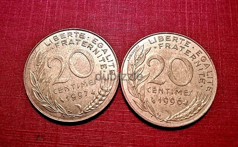 France 20 Centimes 1996 & 1997 two coins Lot# c-195 1