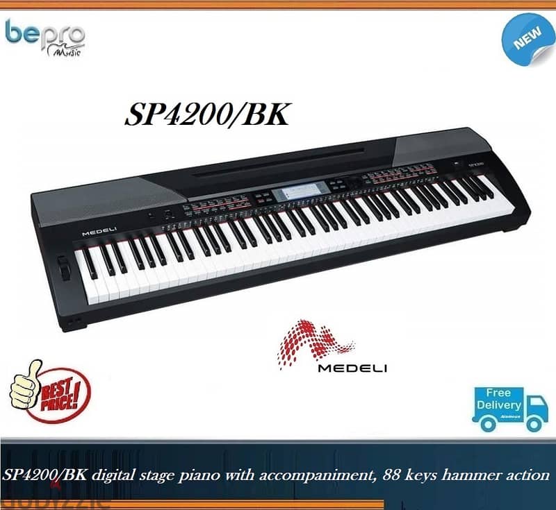 Medeli SP4200 BK,Digital stage piano with accompaniment,88 keys hammer 0