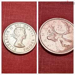 1955 Canada silver 25 cents Queen Elizabeth II 5.83g
