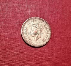1945 British India silver quarter rupee KGVI 2.9g 0