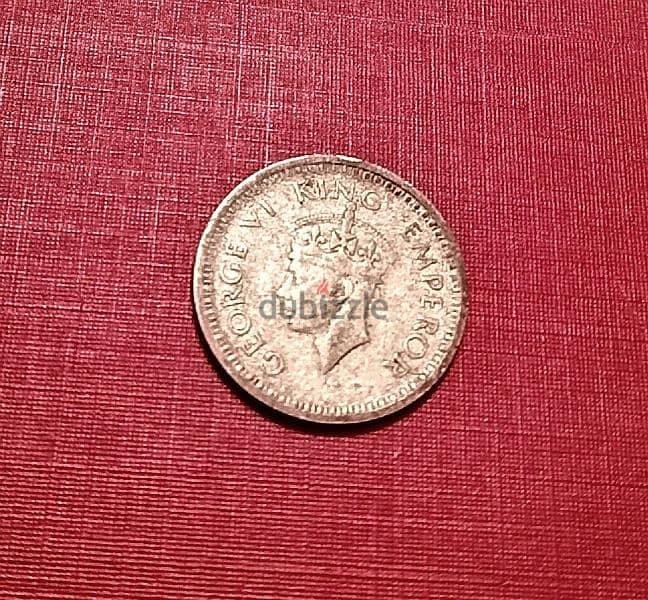1945 British India silver quarter rupee KGVI 2.9g 0