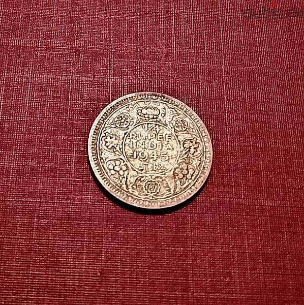 1945 British India silver quarter rupee KGVI 2.9g 1