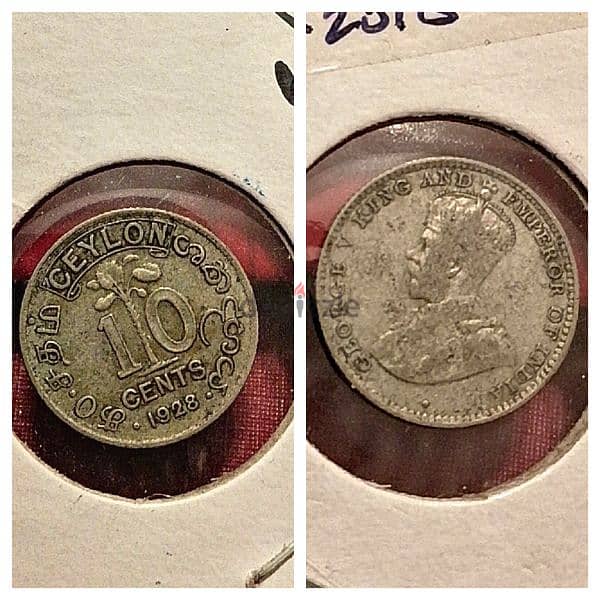 1928 Ceylon silver 10 Cents KGV 0