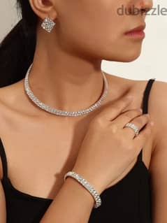 2 row crystal set 4pcs high quality  necklace bracelet ring earrings