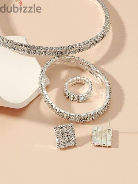 2 row crystal set 4pcs high quality  necklace bracelet ring earrings 3