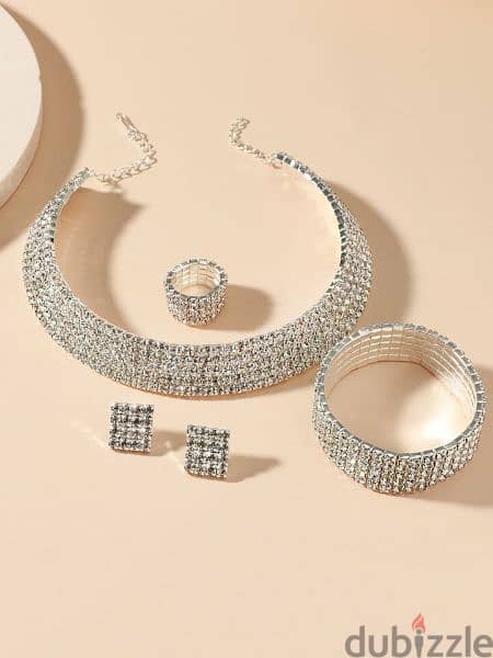 5 crystal rows  set 4pcs high quality necklace bracelet ring earrings 1