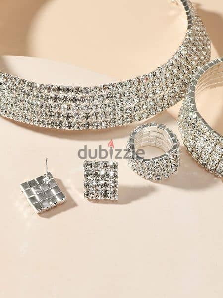 5 crystal rows  set 4pcs high quality necklace bracelet ring earrings 2